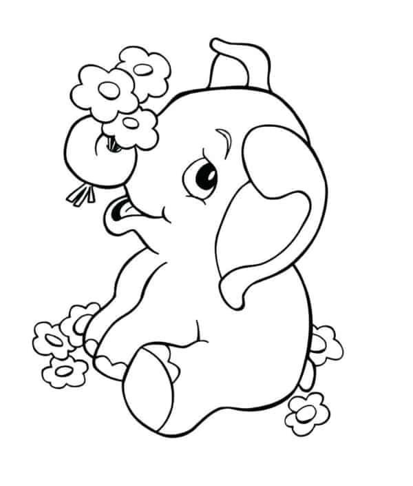 18 desenho de elefante pequeno com flores Coloring Pages