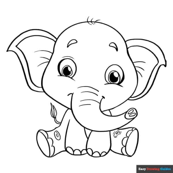 22 desenho de filhote de elefante para colorir Easy Drawing Guides