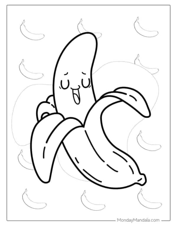 46 atividade de colorir fofa de banana Monday Mandala