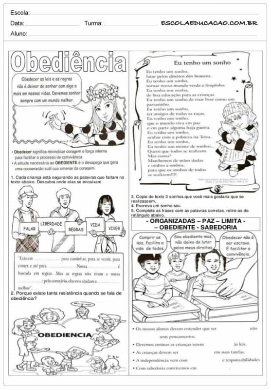 58 atividade sobre obediencia para imprimir Escola Educacao