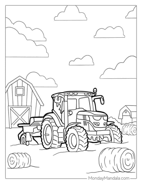 Desenho para colorir Farmer on Tractor · Creative Fabrica