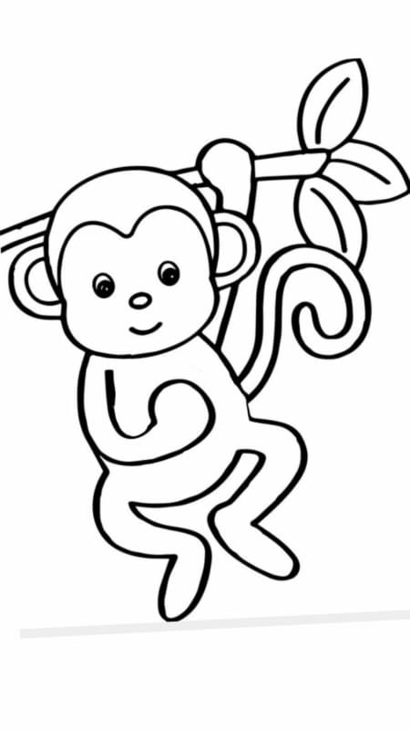 Desenho de Macaco pendurado em um galho para Colorir - Colorir.com