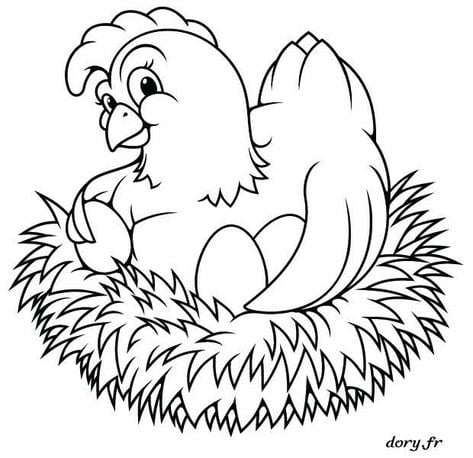 Desenho de Galinha sentada no ninho para colorir