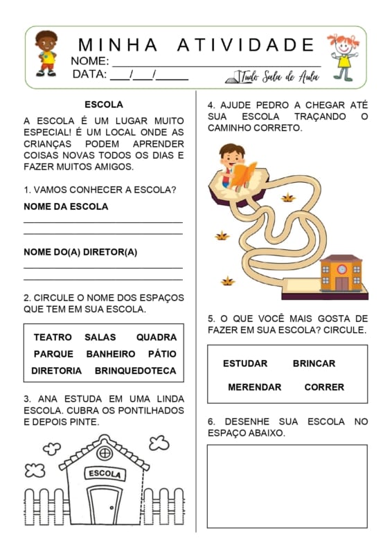 ATIVIDADES DIA DA ESCOLApara Imprimir Grátis